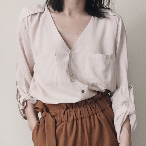 Beige rayon button-down shirt - Picture 5 of 6